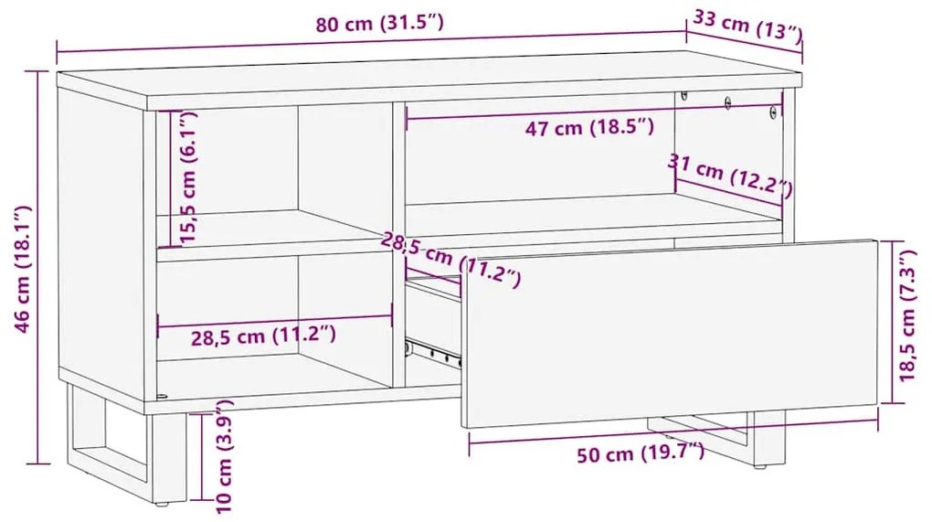 Média tároló szekrény Barna 80 x 33.5 x 46 cm tömör mangófa