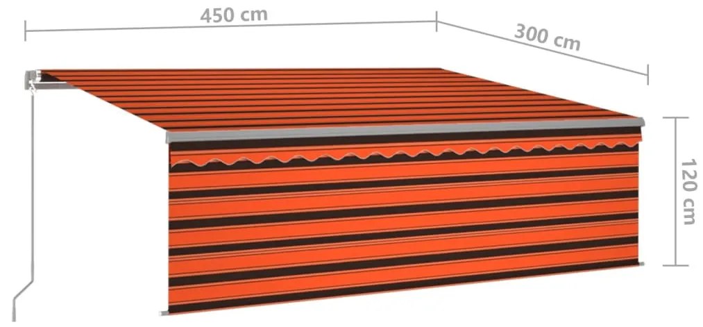 narancssárga-barna kihúzható LED-es napellenző redőnnyel 4,5x3m