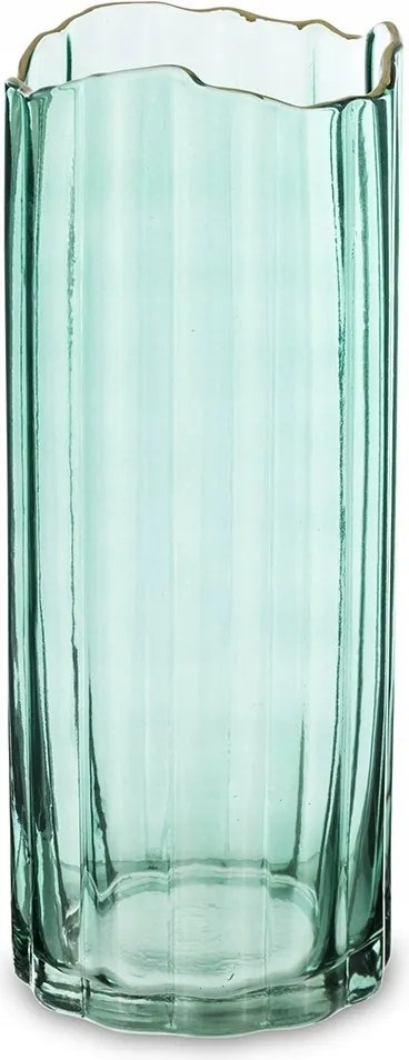 Üvegváza Zöld Arany 30cm Bordázott Hullám