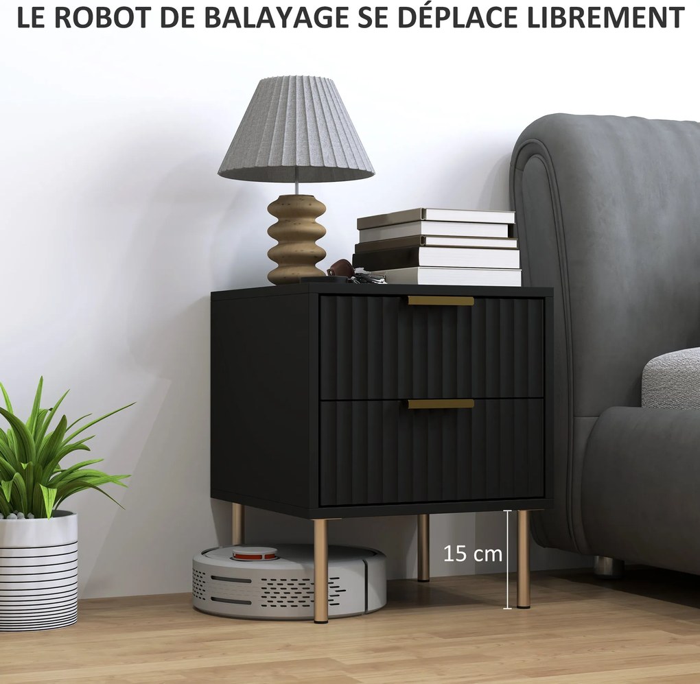 HOMCOM Éjjeli Asztal, Barokk Éjjeli Szekrény 2 Fiókkal és Acél Lábakkal, Oldalsó Asztal a Hálószobába, Nappaliba, Mérete: 40 x 39 x 48 cm, Fekete | Ao