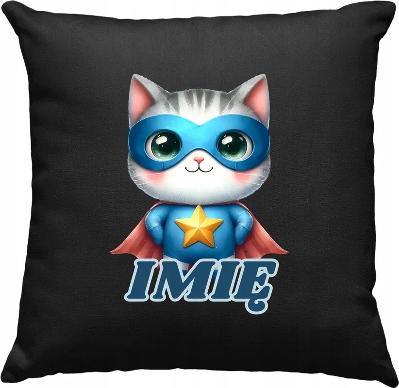 Gyerek párna Cica Hős +Név Fekete
