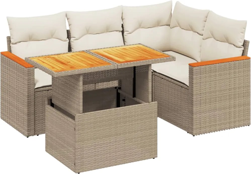 vidaXL 5 részes bézs polyrattan kerti ülőgarnitúra párnákkal