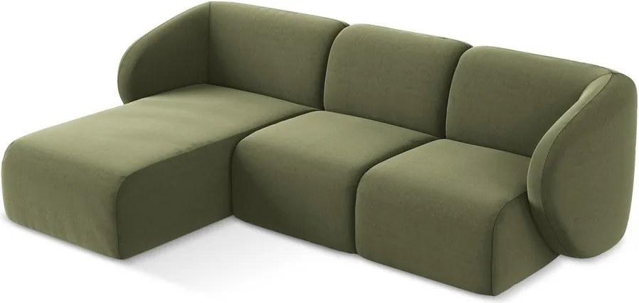 Zöld bársony sarokkanapé (bal oldali-heverő résszel) Lani – Makamii