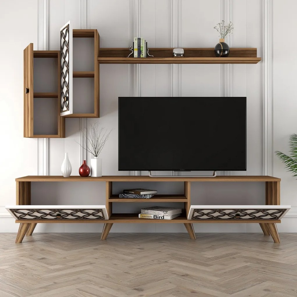 Class TV-állvány, dió-fehér, 180 cm – TR845HCT3011