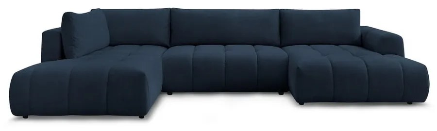 Sötétkék kinyitható-tárolóhelyes sarokkanapé (bal oldali-U alakú) Fuji – Bobochic Paris