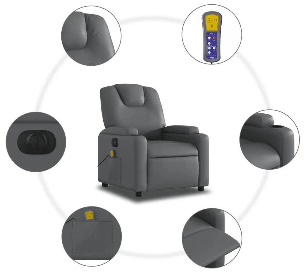 szürke műbőr elektromos dönthető masszázsfotel