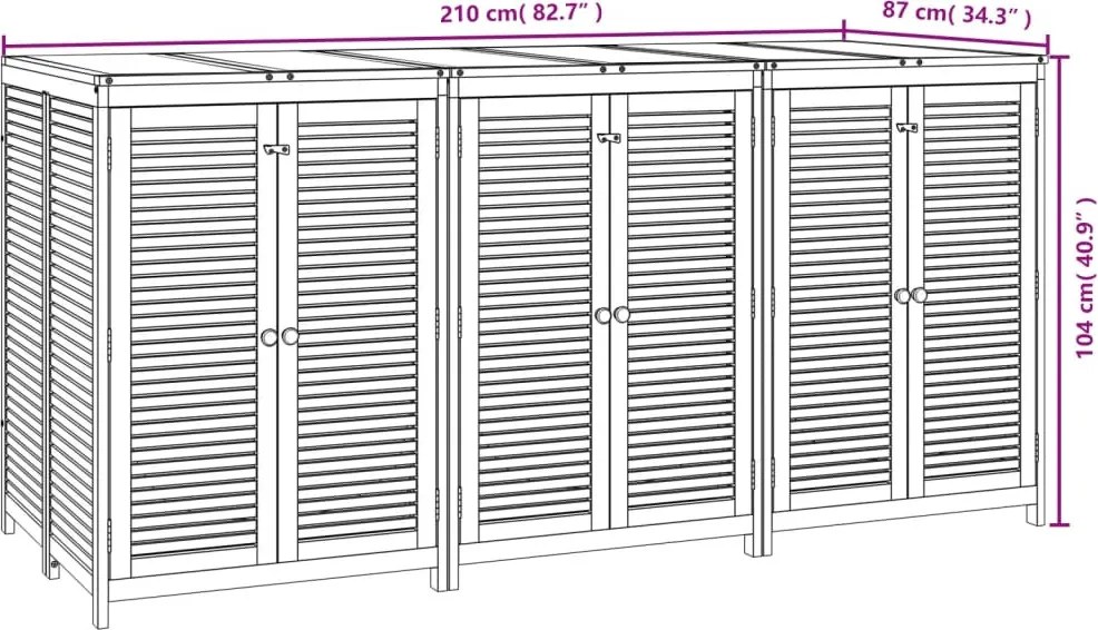 vidaXL tömör akácfa kerti tárolóláda 210 x 87 x 104 cm