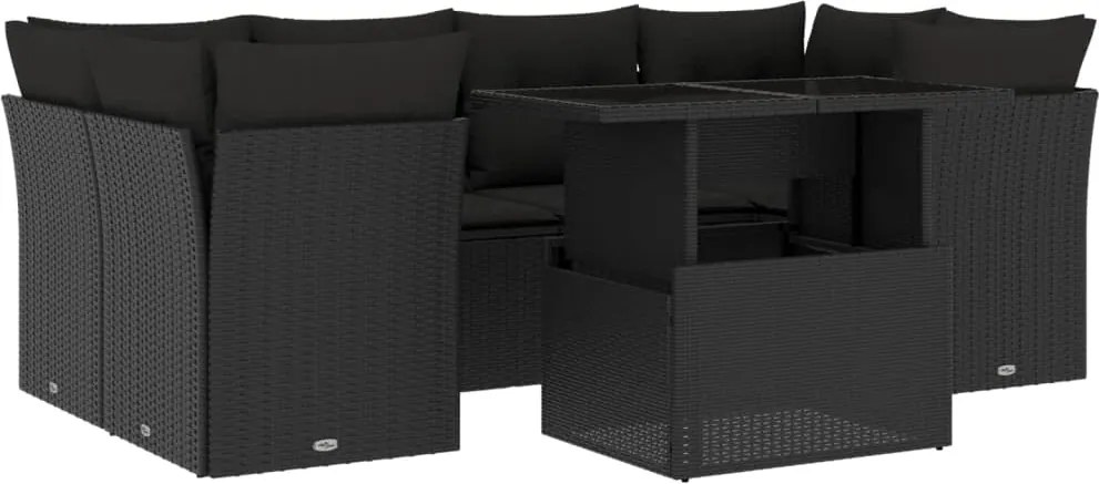 vidaXL 7 részes fekete polyrattan kerti ülőgarnitúra párnával