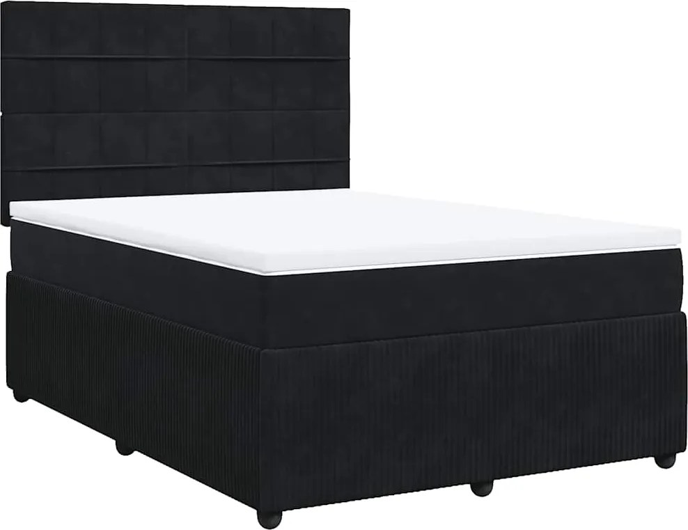 vidaXL fekete bársony rugós ágy matraccal 140 x 190 cm