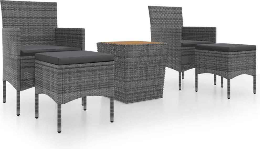 vidaXL 5 részes szürke polyrattan és tömör akácfa kerti bisztrószett
