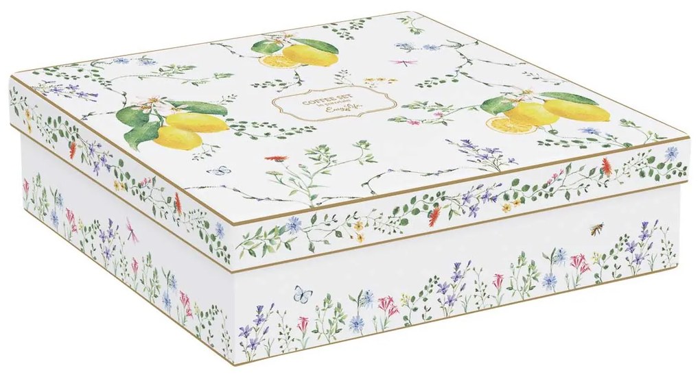 Mediterrán porcelán citrom mintás kávés csésze 6 személyes szett Fleurs et Citrons