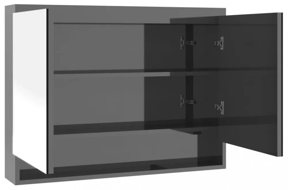 fényes szürke MDF tükrös fürdőszobaszekrény 80 x 15 x 60 cm