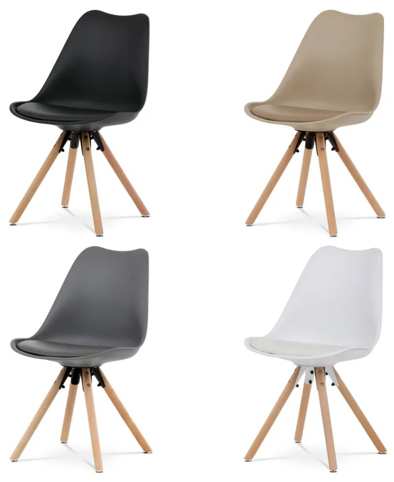 Scaun cu carcasă din plastic gri, scaun din piele ecologică, picioare din fag natural masiv