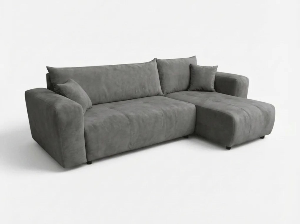 Sötétszürke kihúzható sarokkanapé SORELA, kétoldalas + 2 párna AJÁNDÉK