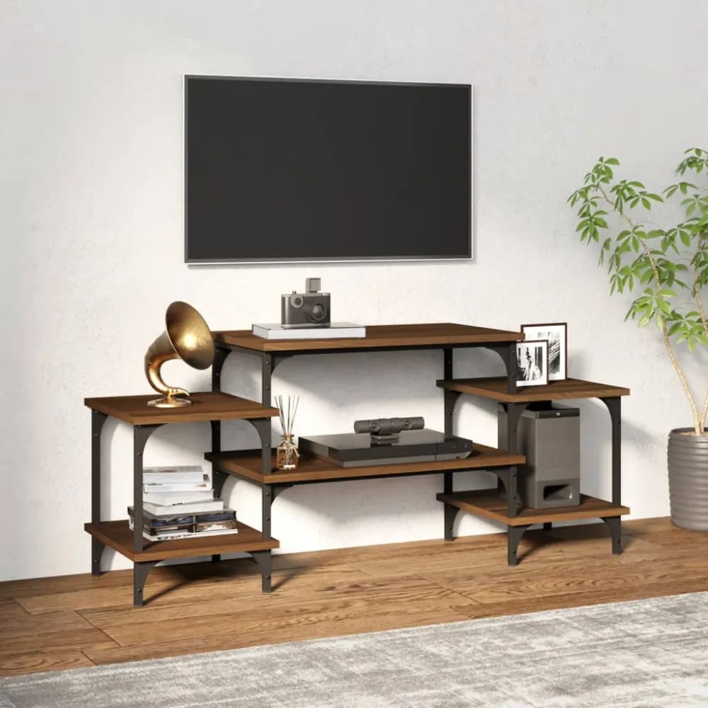 barna tölgyszínű szerelt fa TV-szekrény 117 x 35 x 52 cm