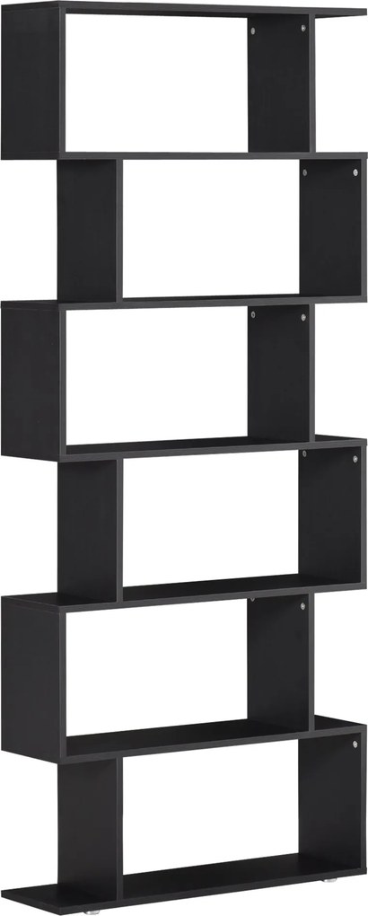 HOMCOM S alakú Könyvespolc 6 Polccal 80x24x191 cm Fekete | Aosom
