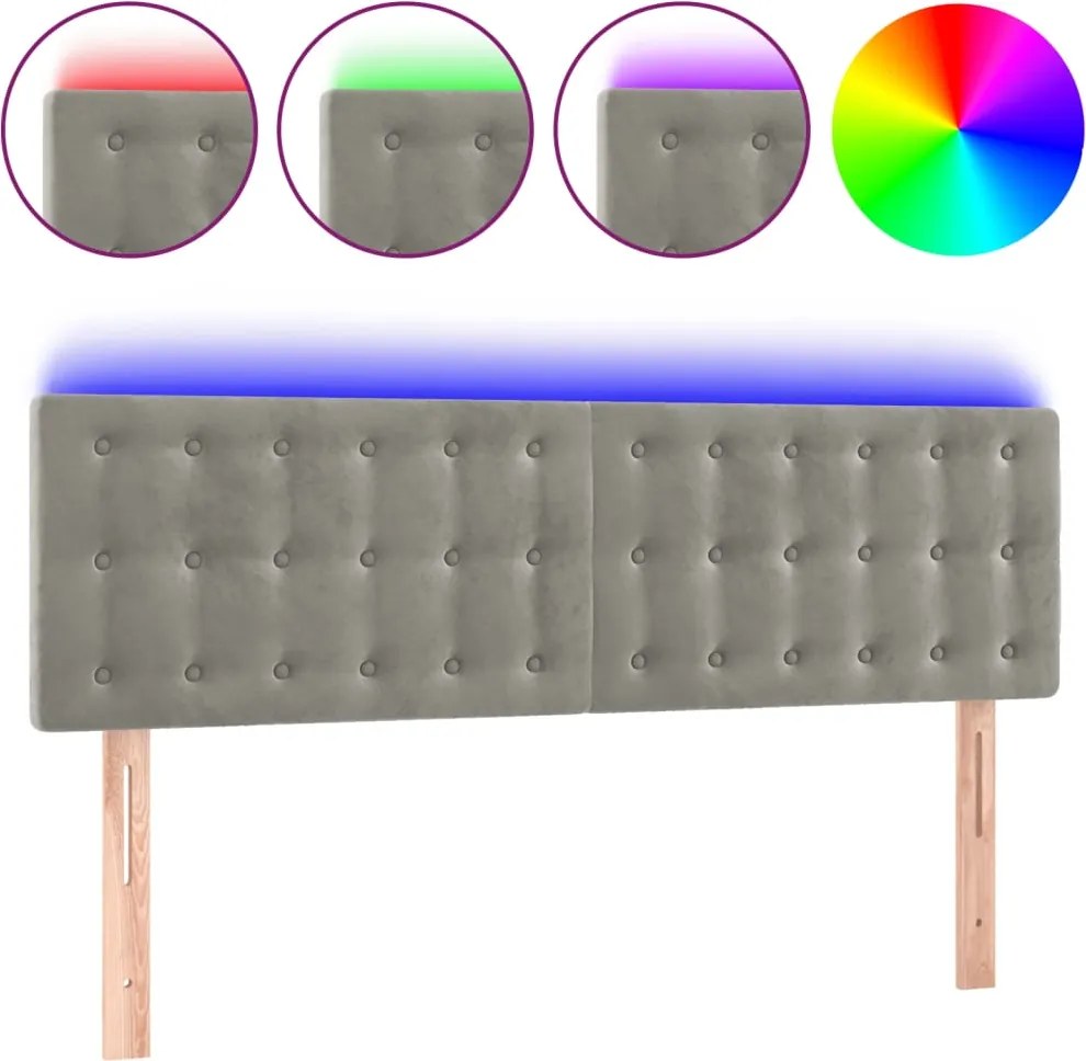 vidaXL világosszürke bársony LED-es fejtámla 144x5x78/88 cm