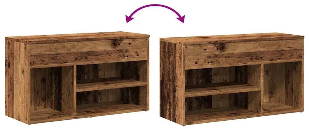antik fa színű szerelt fa cipőtároló pad 80 x 30 x 45 cm