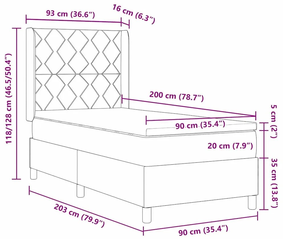 Box Spring ágy matracmal Világosszürke 90 x 200 cm szövet
