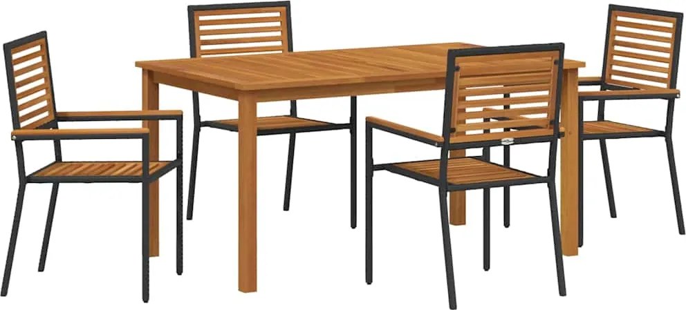 vidaXL Kert étkező szett 5 pcs Fekete Tömör Akácfa