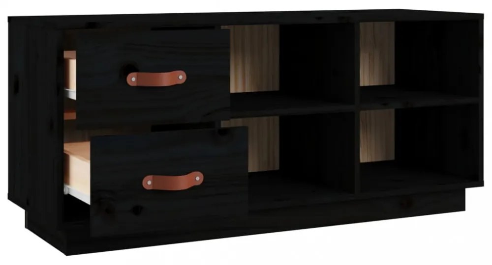 fekete tömör fenyőfa cipőtároló pad 100 x 34 x 45 cm
