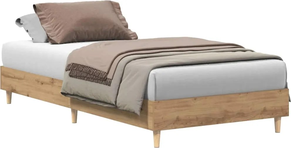 vidaXL kézműves tölgy szerelt fa ágykeret matrac nélkül 90x200 cm
