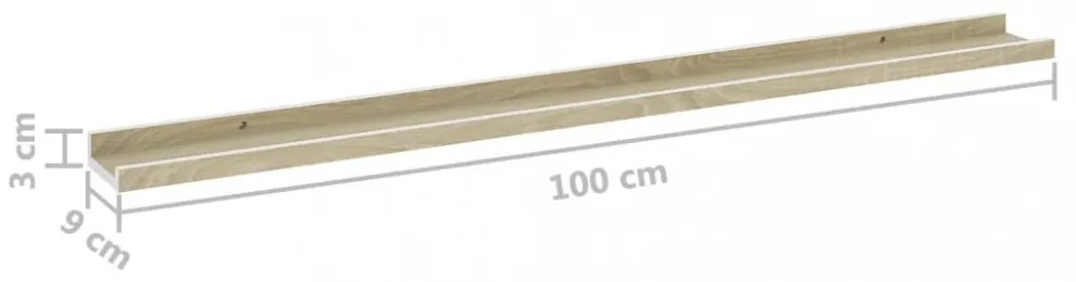 4 db fehér és sonoma-tölgy színű fali polc 100 x 9 x 3 cm