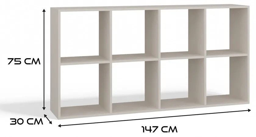 Malax 2x4 polc, 147x75x30 cm, kasmír