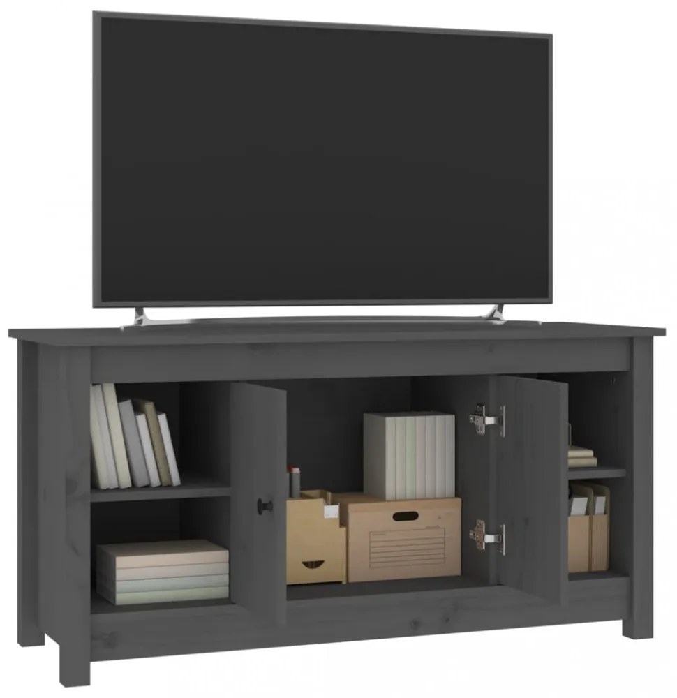 szürke tömör fenyőfa TV-szekrény 103 x 36,5 x 52 cm