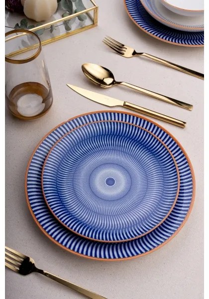24 darabos étkészlet, kék/narancssárga, porcelán