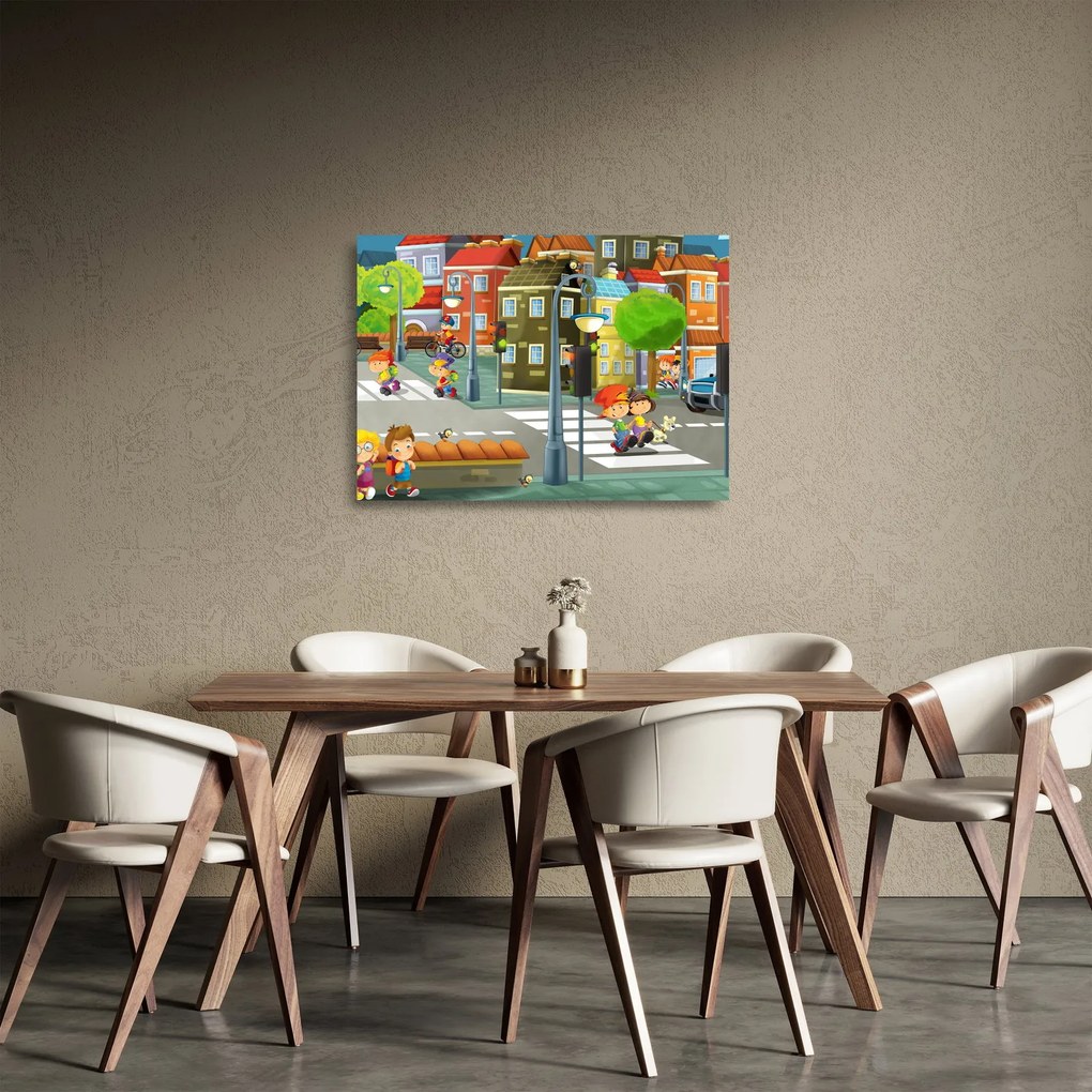 Kép - gyermek város (üvegen) (70x50 cm)