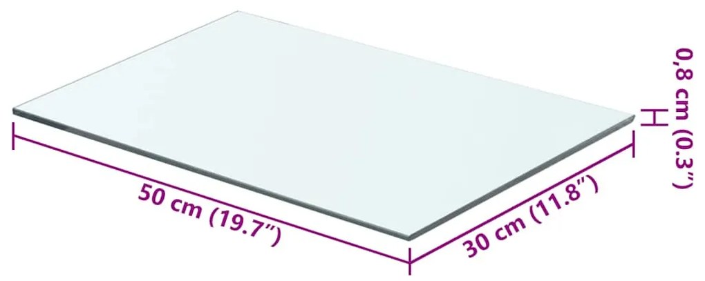 2 db átlátszó üveg paneles polc 50 x 30 cm