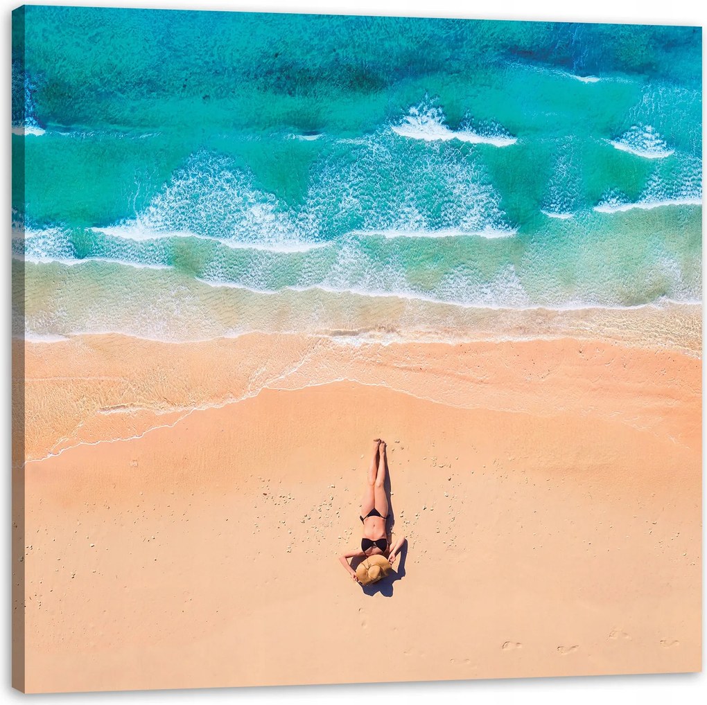 Vászonkép Nő Tengerpart Nap Hullámok 40X40 cm Ideális ajándék