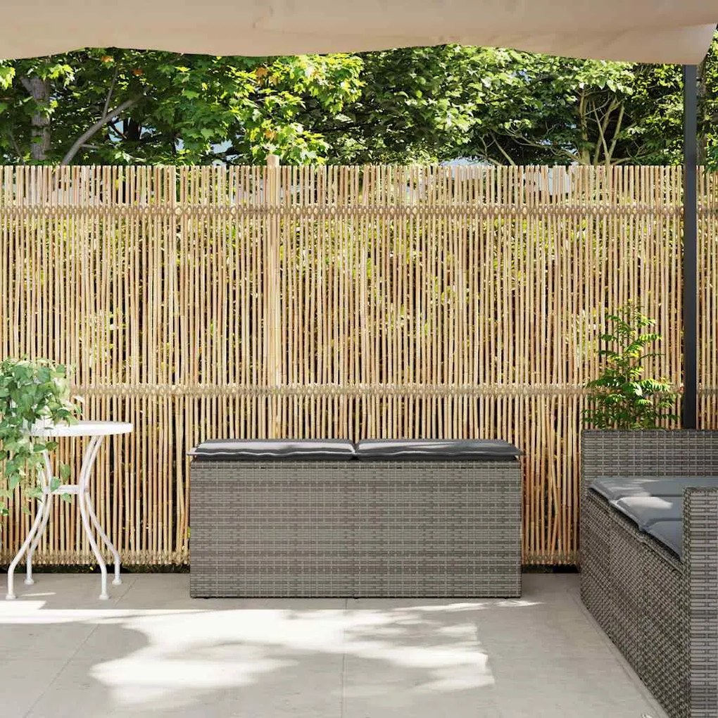 Szürke polyrattan kerti pad párnával 116 x 46 x 57 cm