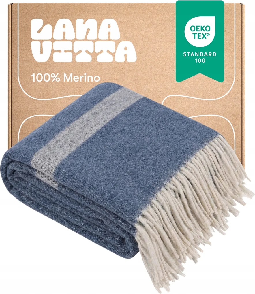 Gyapjú takaró Csaj 100% Ausztrál Gyapjú Merinó Kék 140×200 cm