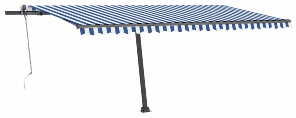 kék/fehér automata szélérzékelős és LED-es napellenző 500x300cm
