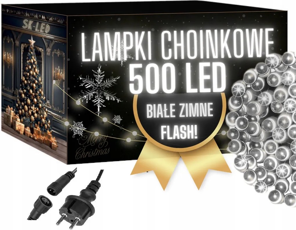Karácsonyfa Led lámpák 500 Hideg fehér Flash 38 m IP44 Kültéri