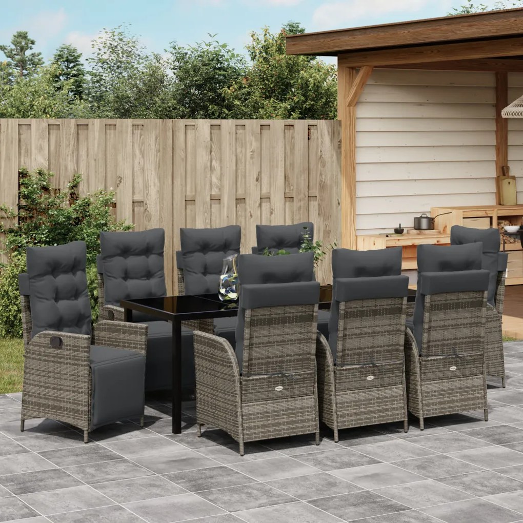 9 darabos Kerti Étkező Szett Szürke Poly Rattan