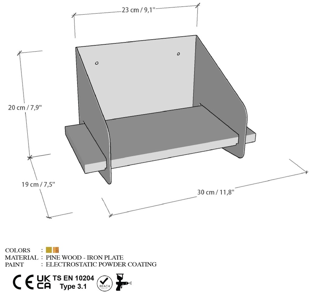 Fali polc Short Arm - Fekete