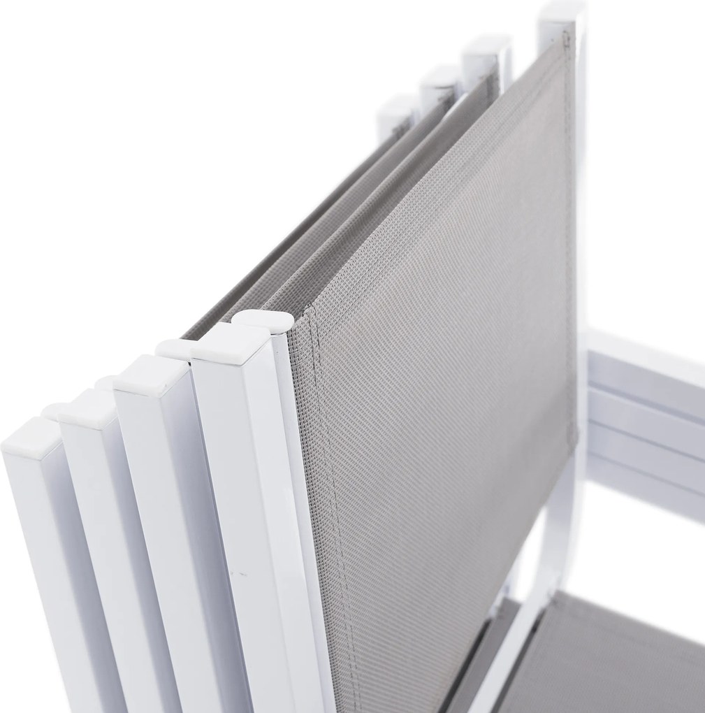 Kerti rakásolható szék, fehér acél/világosszürke, DORIO