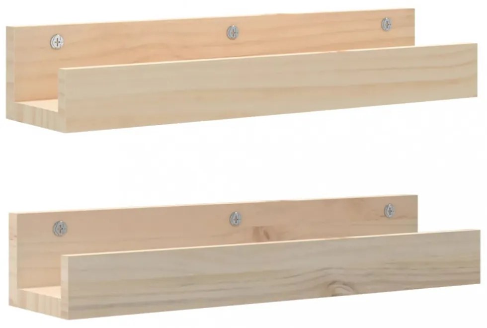 2 db tömör fenyőfa fali polc 50 x 12 x 9 cm