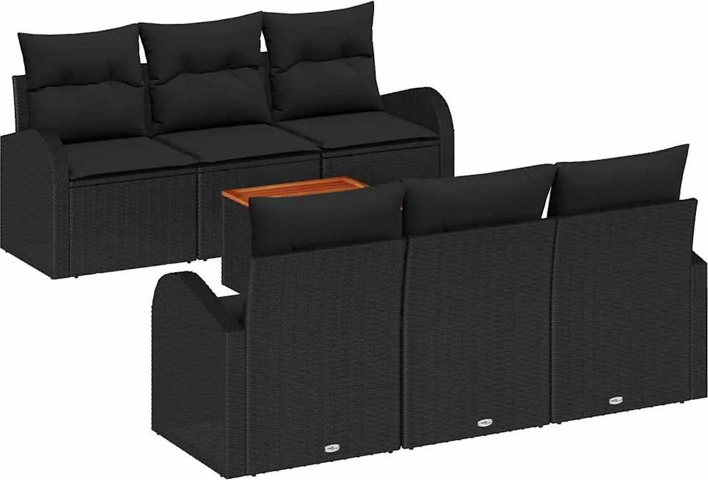 vidaXL Kerti Kanapé Szett tárolóval 7 pcs Fekete polirattan