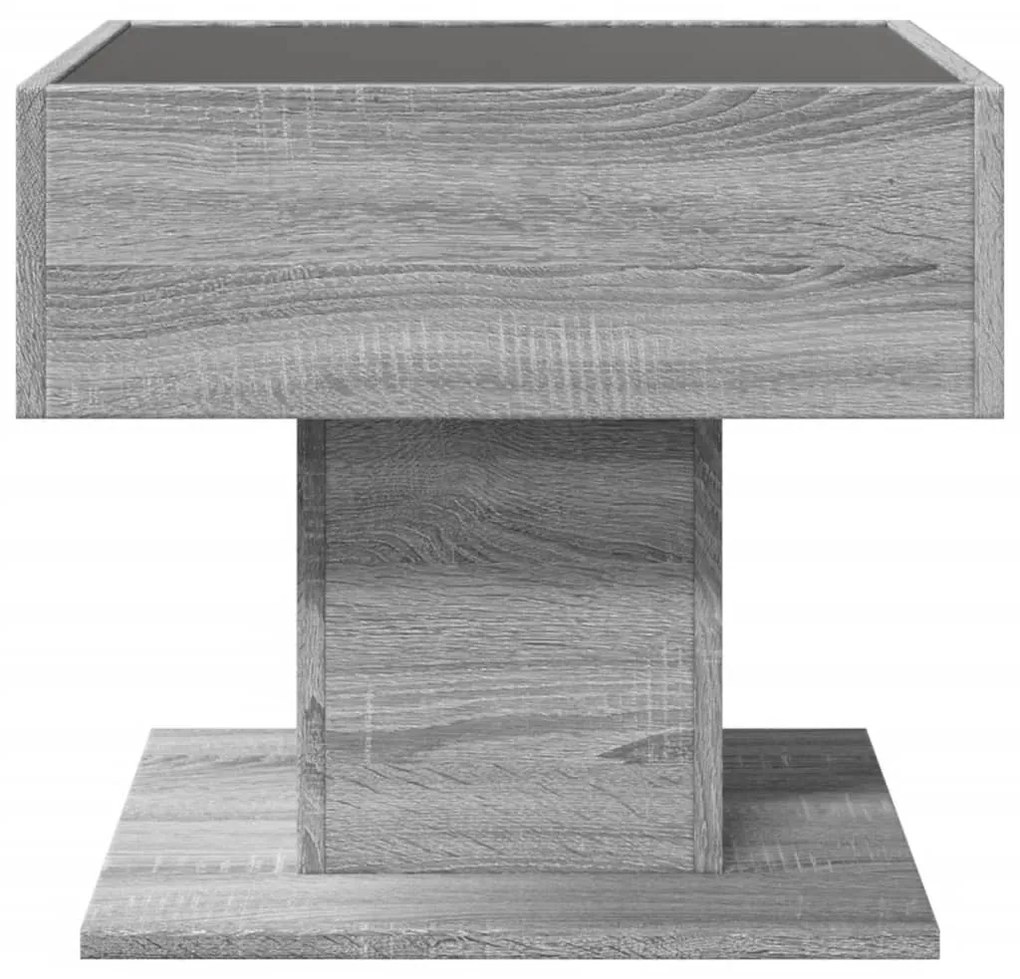 szürke sonoma szerelt fa dohányzóasztal LED-del 50 x 50 x 45 cm