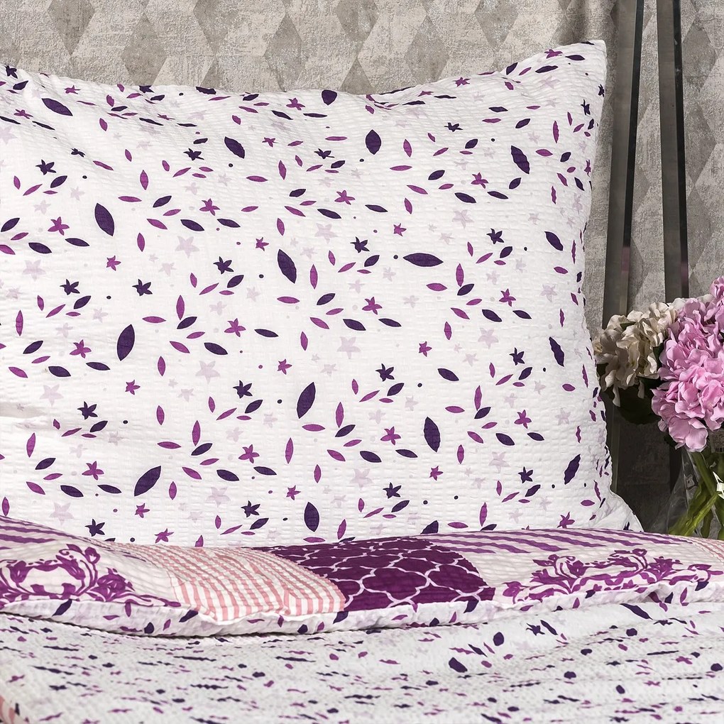 4Home Patchwork violet krepp ágynemű, 140 x 220 cm, 70 x 90 cm