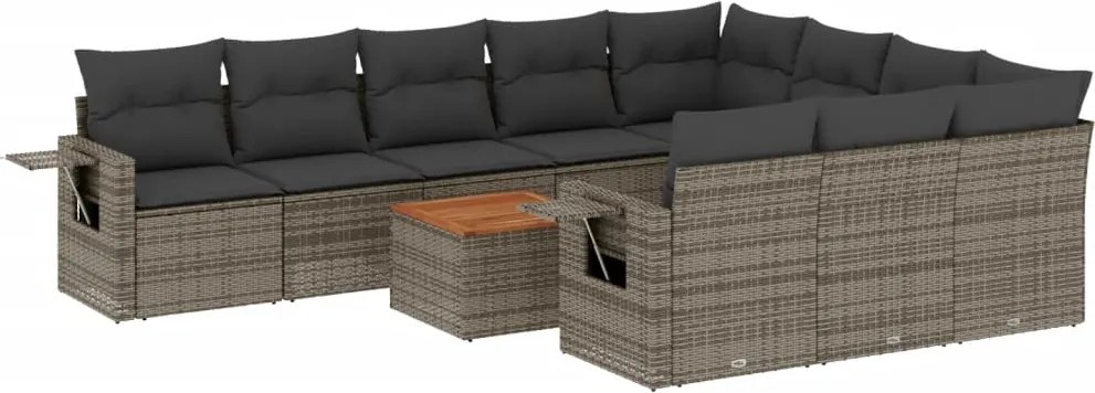 vidaXL 11 részes szürke polyrattan kerti ülőgarnitúra párnákkal