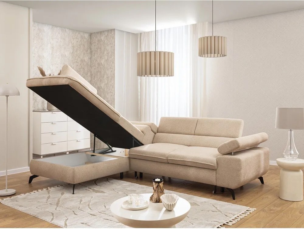 Bézs zsenília sarokkanapé (bal oldali-L alakú) Marbeya – Ropez