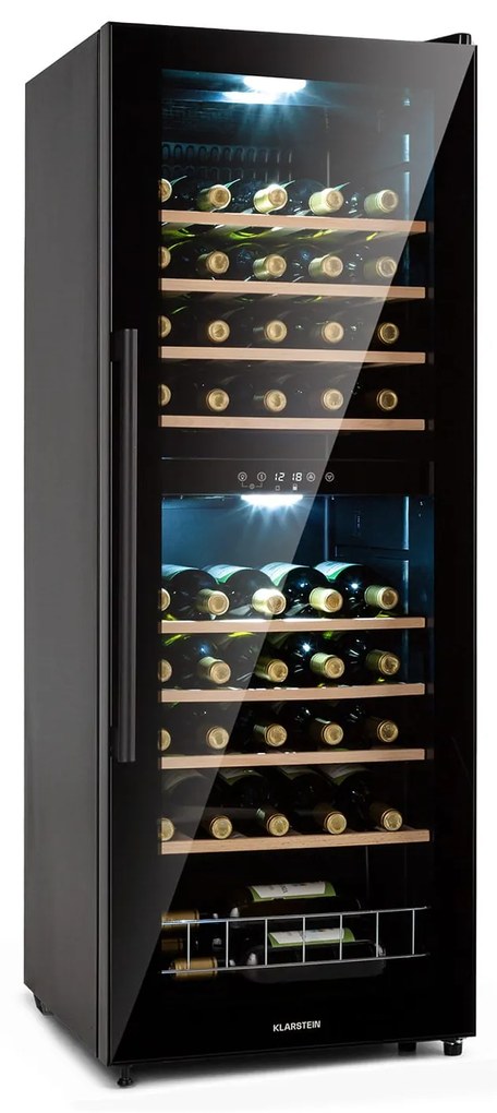 Klarstein Barossa 54 Duo, borhűtő, 148 liter,2 zóna, 54 palack, érintőképernyő