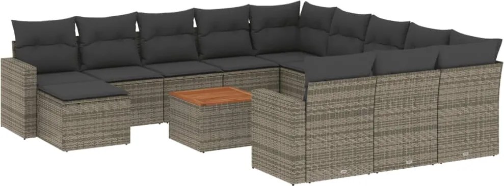 vidaXL 13 részes szürke polyrattan kerti ülőgarnitúra párnákkal