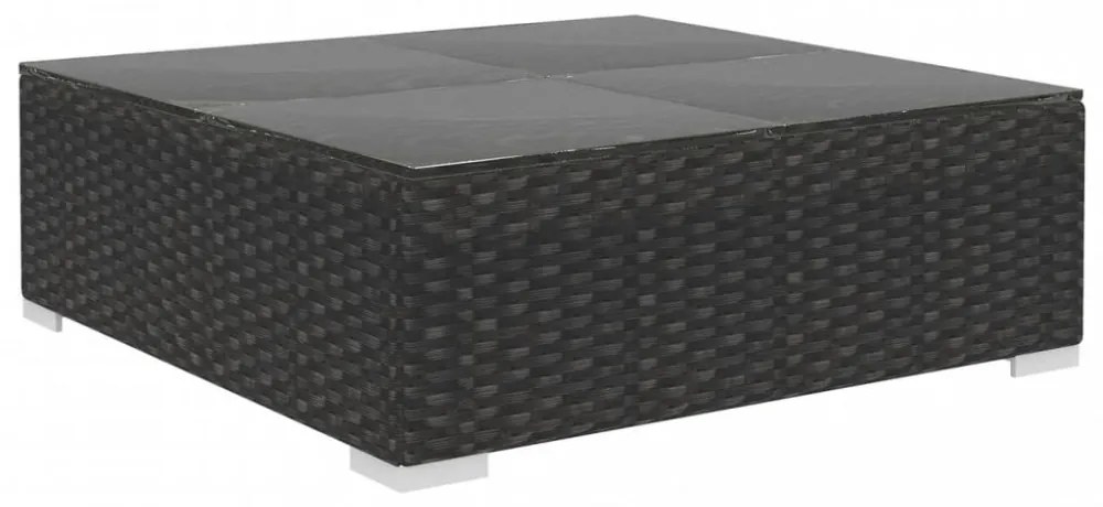8-részes fekete polyrattan kerti bútorszett párnákkal