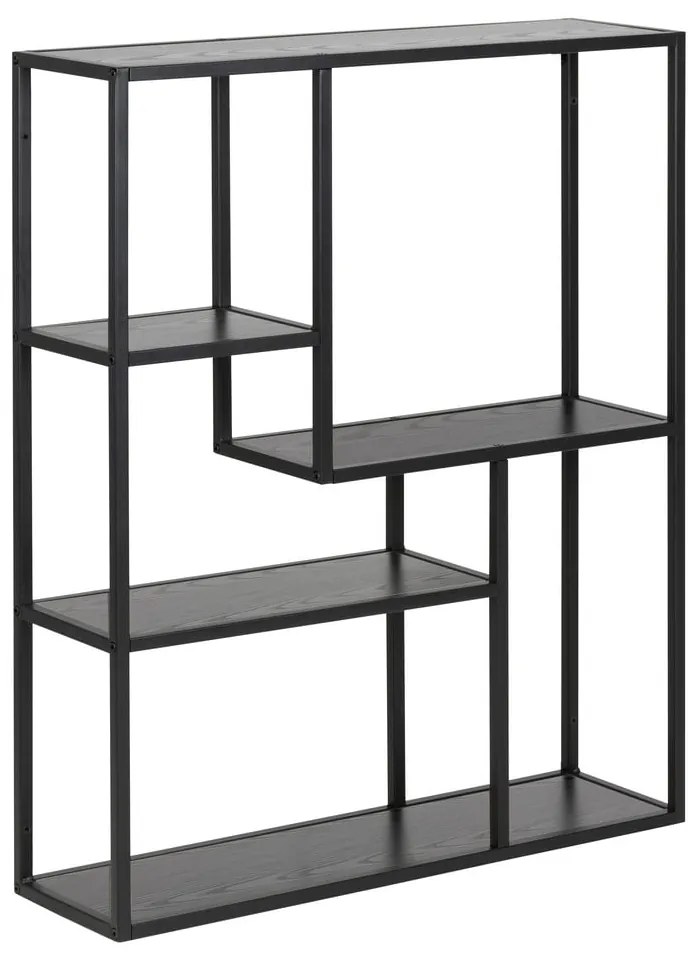 Fekete fali könyvespolc kőrisfa dekorral 75x91 cm Seaford – Actona